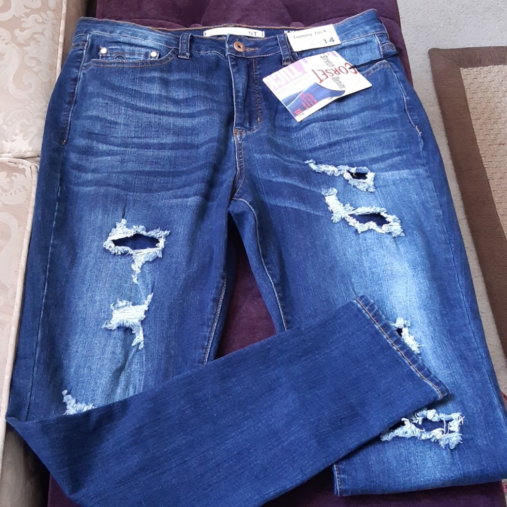 High Rise Blue Distressed Jeans